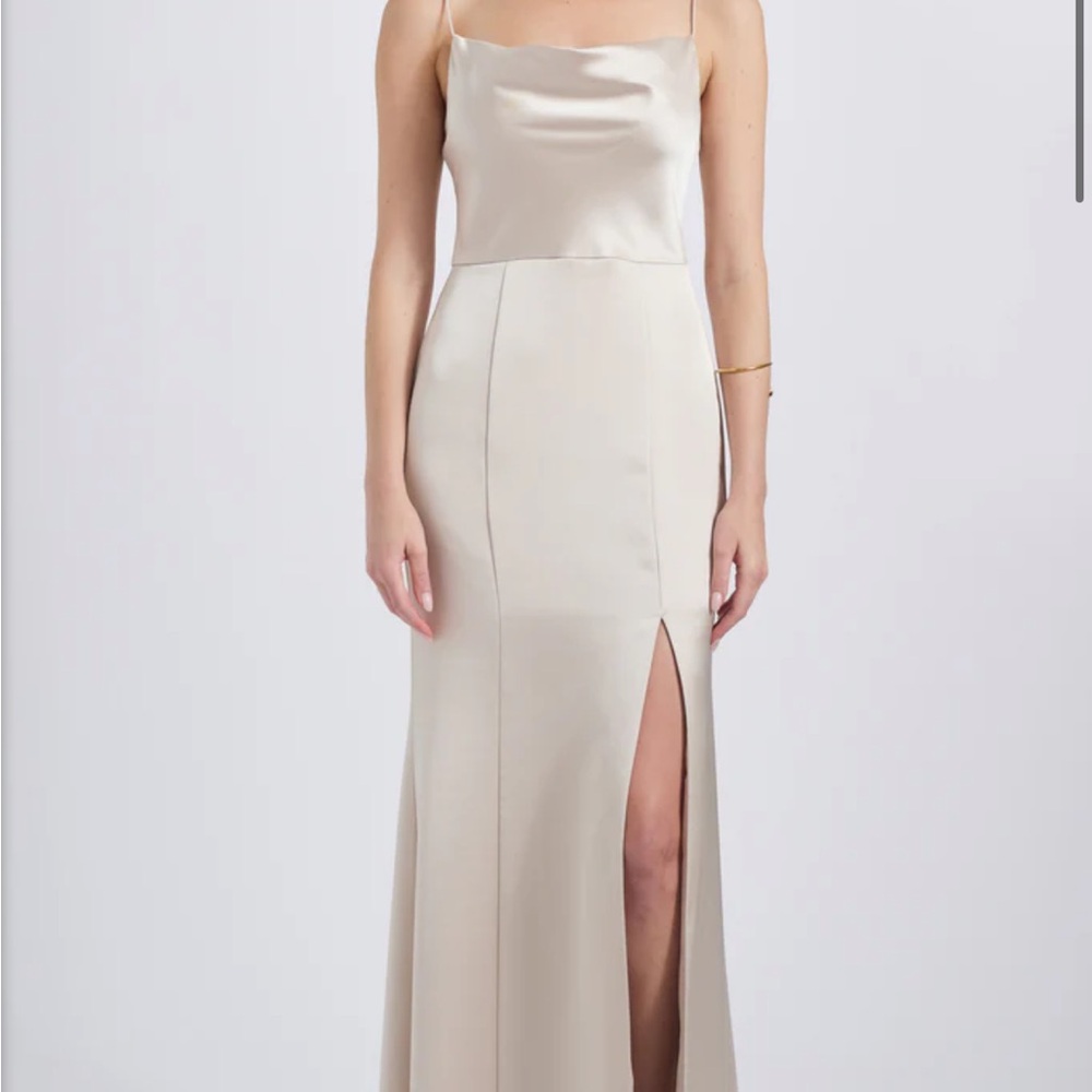 Amsale Champagne Satin Gown with Slit